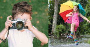 two kid capturing photo in rain